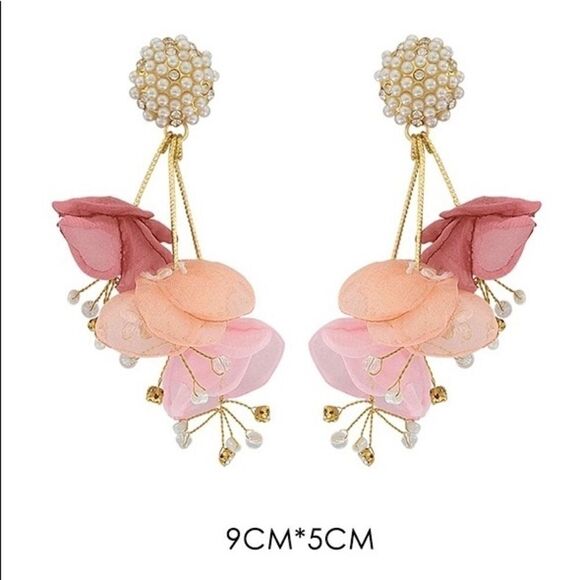 New mesh flower and pearl earrings(Silver Needle) - Picture 13 of 14